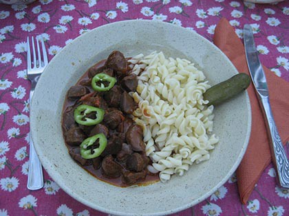Gombás zúzapörkölt